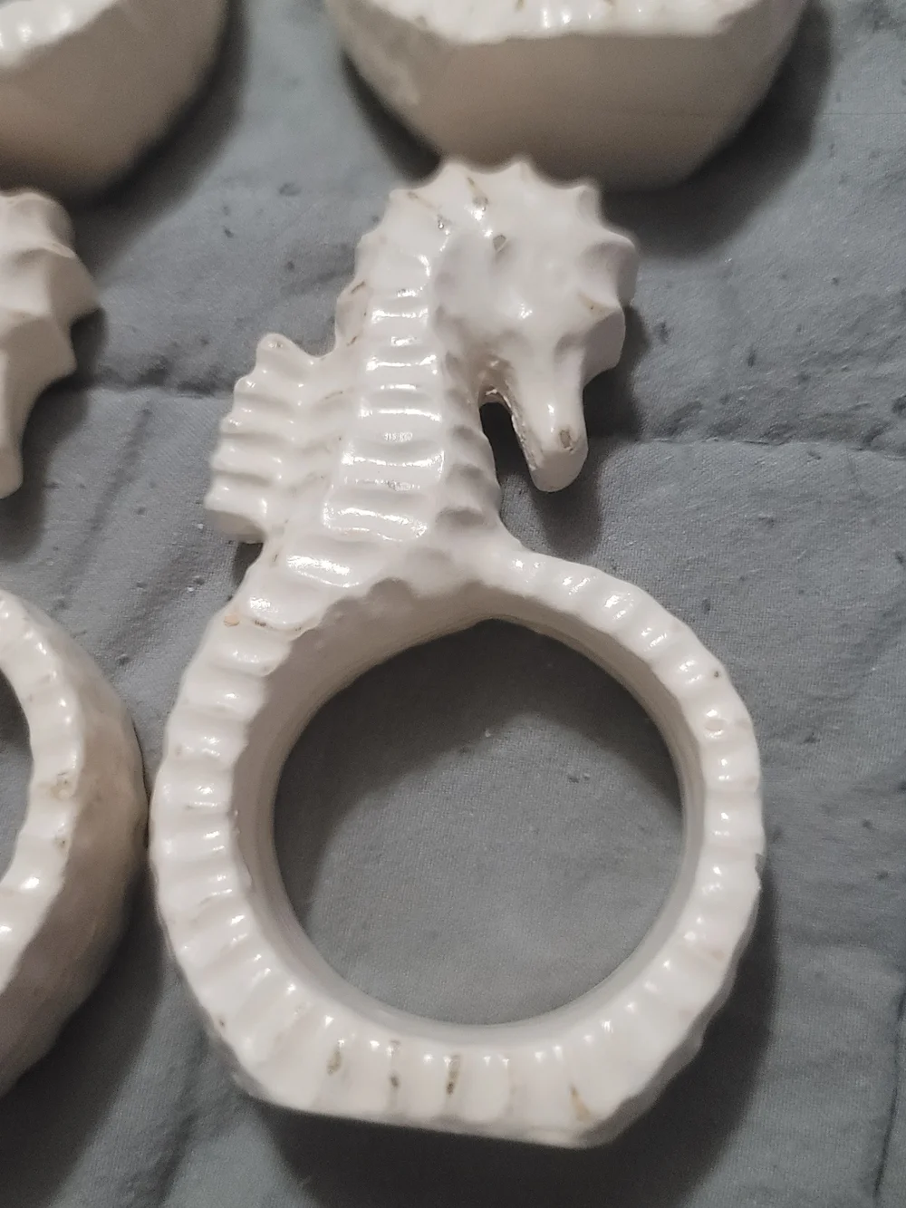 White Seahorse Ceramic Napkin Rings - Set of 4